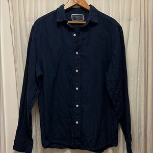 Charles Tyrwhitt Navy Linen Button-Down Shirt size medium